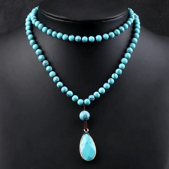Turquoise With Water Drop Pendant Japamala Beads Necklace - Pendants - Chakra Galaxy