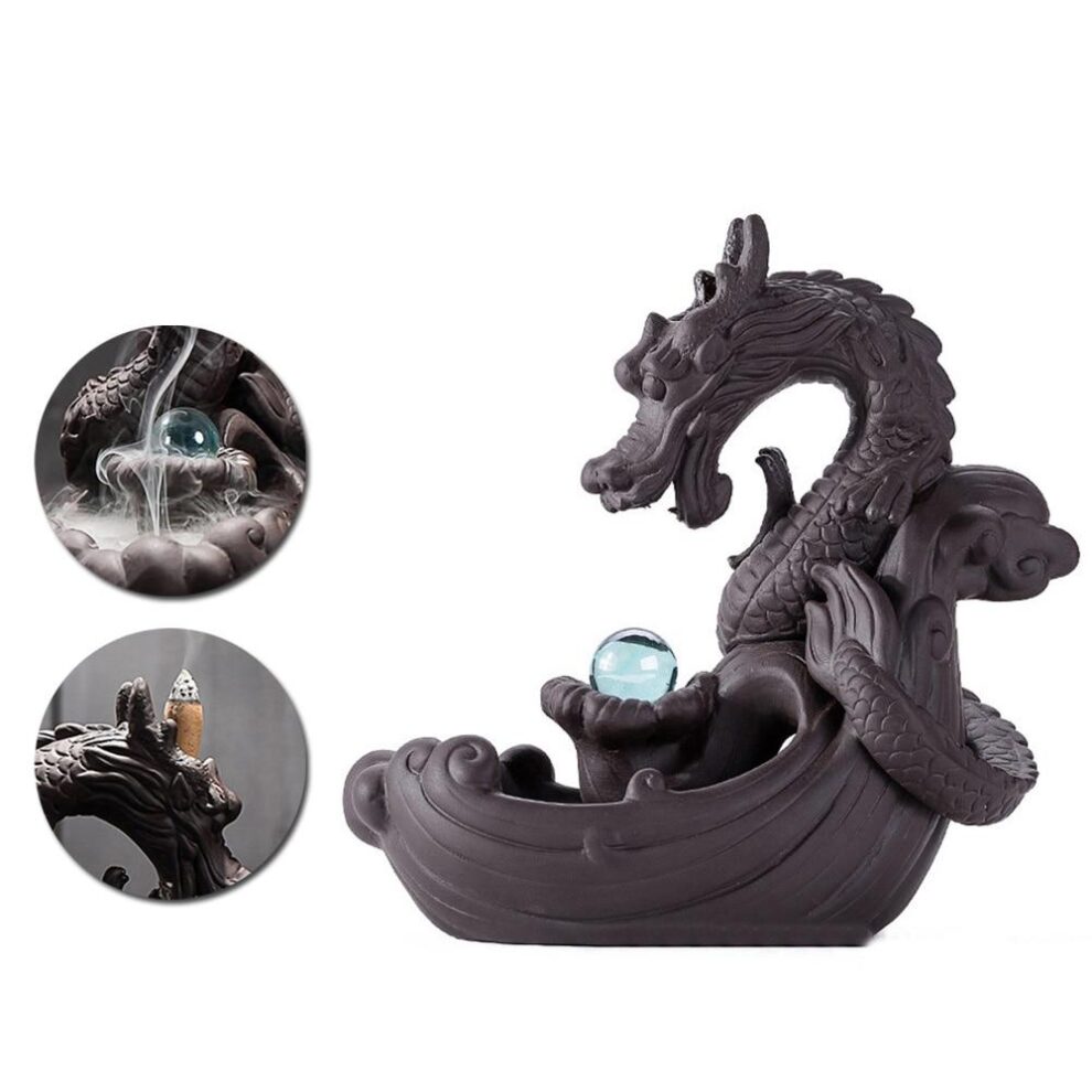 Waterfall Backflow Dragon Crystal Ball Incense Burner Holder