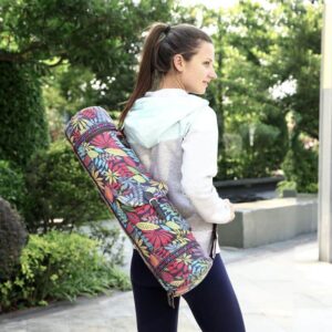 Waterproof Fitness Pilates Adjustable Strap Yoga Mat Bag Leaves Print - Yoga Mat Bags - Chakra Galaxy