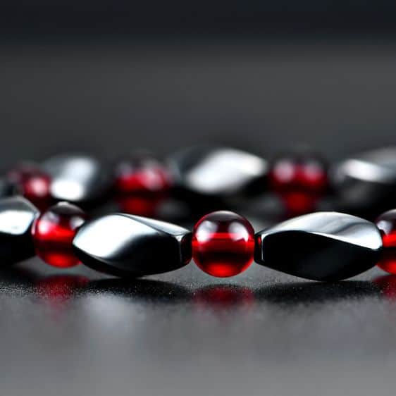 Wave-Shaped Red Agate And Hematite Stone Beads Charm Bracelet - Charm Bracelets - Chakra Galaxy