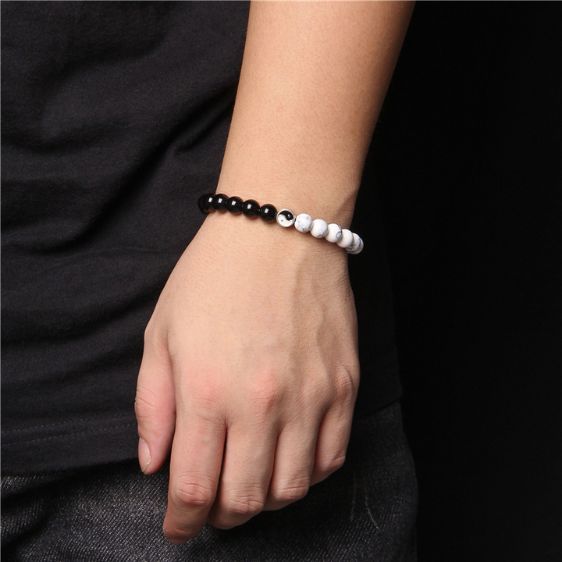 White Howlite And Black Onyx Yin-Yang Balance Energy Bracelet - Charm Bracelets - Chakra Galaxy