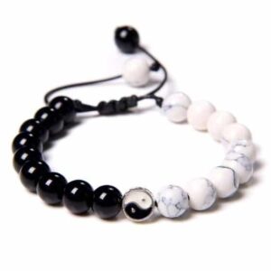White Howlite And Black Onyx Yin-Yang Balance Energy Bracelet - Charm Bracelets - Chakra Galaxy