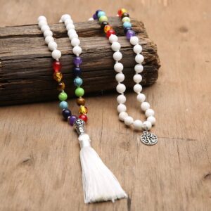 White Howlite With Seven Chakra Beads Tree Of Life Charm Necklace - Pendants - Chakra Galaxy