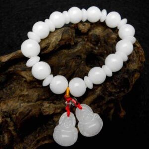 White Jade Stone Beads With Buddha Bodhisattva Pendant Bracelet - Charm Bracelets - Chakra Galaxy