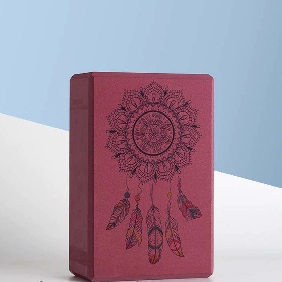 Wine Red Dreamcatcher Mandala Yoga Brick + Free Yoga Strap 1 Pair - Yoga Props - Chakra Galaxy