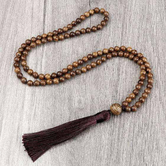 Wooden Beads Brown Tassel 108 Japamala Meditation Necklace - Pendants - Chakra Galaxy