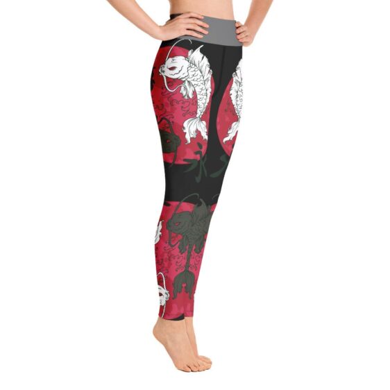 Yin Yang Koi Fish High Waist Design Black Yoga Pants Leggings - Yoga Leggings - Chakra Galaxy