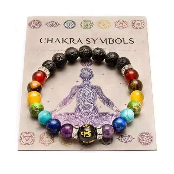 Yoga Mandala Symbol 7 Chakra Healing Lava Stone Beads Bracelet - Charm Bracelets - Chakra Galaxy