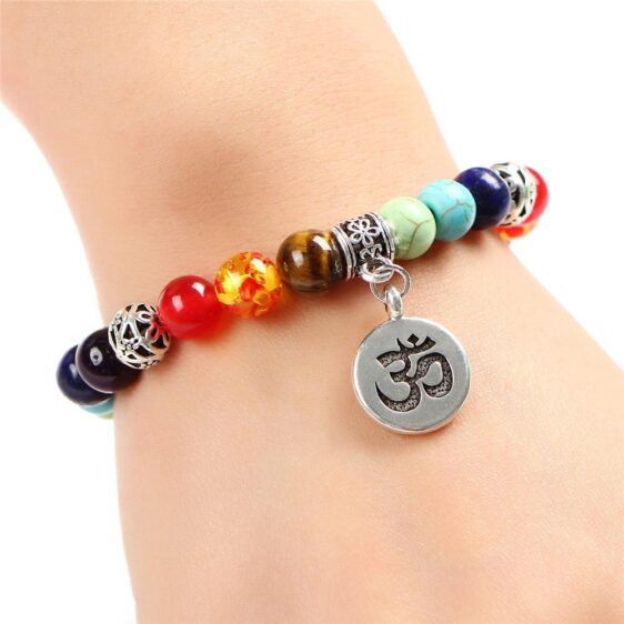 Yoga OM Symbol 7 Chakra Beads Stone Handmade Bracelet - Chakra Galaxy