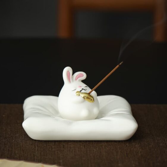 Adorable Rabbit Offering Goldfish Design Incense Burner