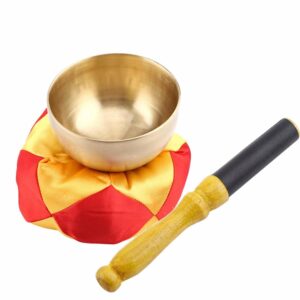 Brass Buddhist Singing Bowl With Wooden Stick And Cushion