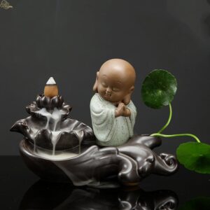 Praying Small Buddha Lotus Pond Design Zen Incense Burner