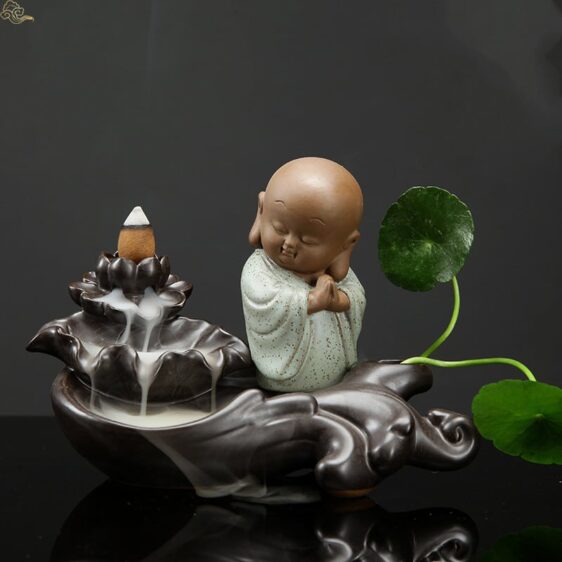 Praying Small Buddha Lotus Pond Design Zen Incense Burner
