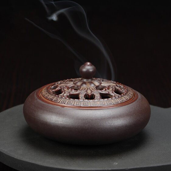 Retro Antique Style Lid Ceramic Incense Burner Holder