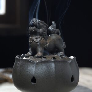 Handmade Ceramic Lion Figurine Incense Burner Holder