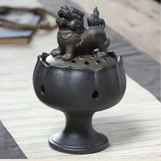 Handmade Ceramic Lion Figurine Incense Burner Holder