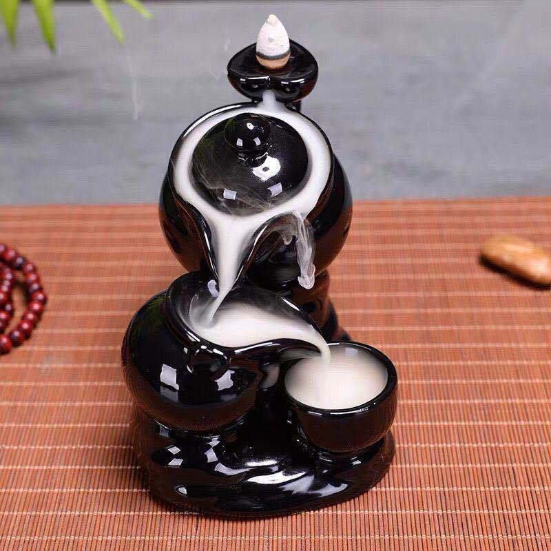 Cool Ceramic Black Teapot Design Waterfall Backflow Incense Holder