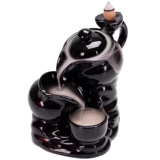 Cool Ceramic Black Teapot Design Backflow Incense Holder