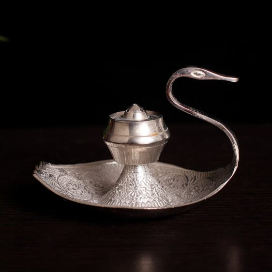 Cupronickel Silver Swan With Engraved Flower Pattern Incense Holder
