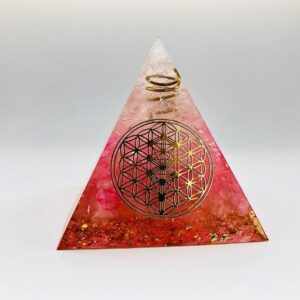Pink Crystal Stones Flower of Life Orgone Chakra Pyramid