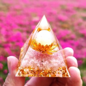 Lotus Flower Pink Crystal Stones Orgone Chakra Pyramid