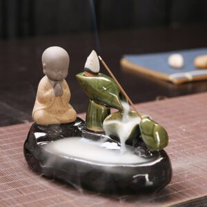 Praying Little Monk Buddha Zen Backflow Incense Burner Holder
