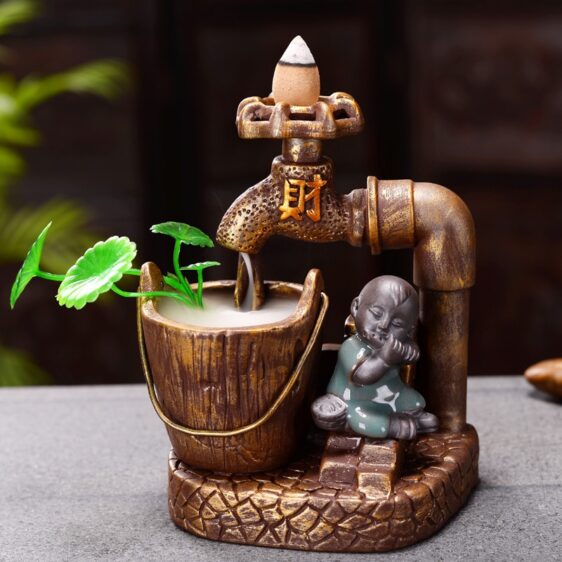 Baby Statue Chinese Symbol Faucet Waterfall Backflow Incense Burner