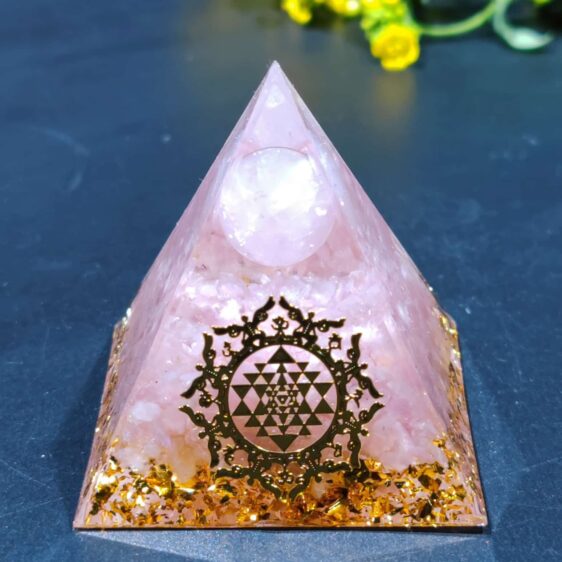 Sri Yantra Symbol Rose Quartz Orgone Chakra Pyramid