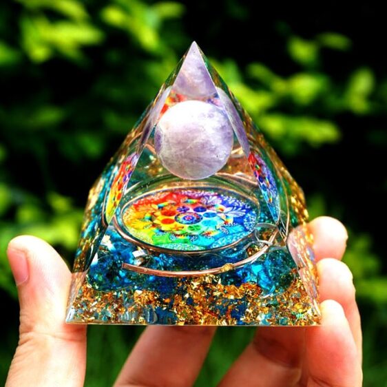 Sacred Geometry Blue Crystal Orgone Chakra Pyramid