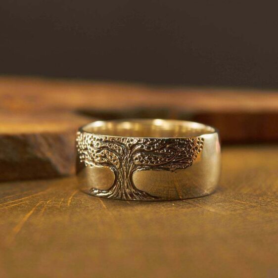 Gold & Silver Engraved Tree Of Life Symbol Unisex Ring