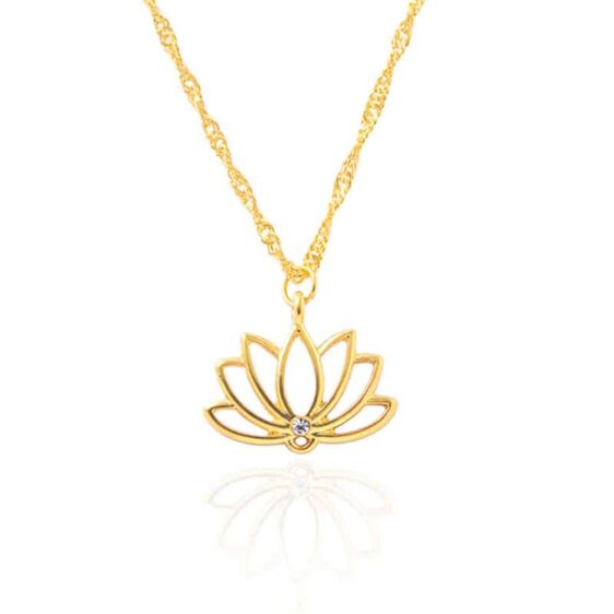 Gold Rhinestone Spiritual Awakening Lotus Flower Necklace