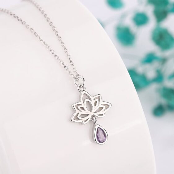 Purple And Blue Gemstone Yoga Lotus Flower Necklace