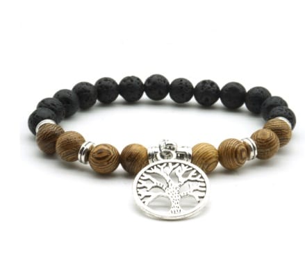Unique Lava Stone & Wood Beads Sacred Tree of Life Bracelet