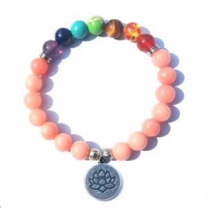 Agate 7 Chakra Stones Yoga Lotus Flower Purity Symbol Bracelet