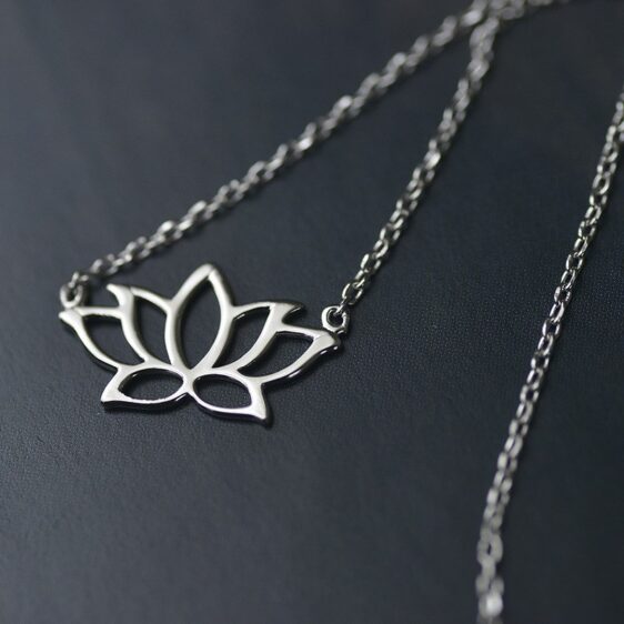 Minimalist Silver Yoga Lotus Flower Pendant Necklace