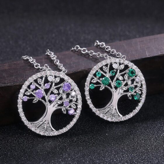 Fashionable Purple Green Crystal Tree Of Life Women's Necklace