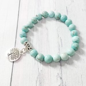 Natural Turquoise Stone Beads Yoga Sacred Tree of Life Symbol Bracelet