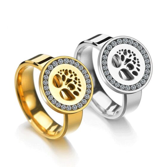 Silver And Gold With Diamond Women's Tree of Life Ring