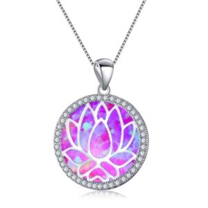 Opal Gemstone With Zircon Crystal Lotus Flower Necklace
