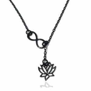 Black Gold Silver Infinity And Lotus Flower Purity Symbol Necklace