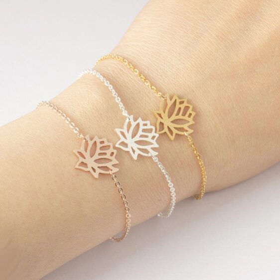 Minimalist Gold Silver Rose Gold Lotus Flower Purity Symbol Bracelet