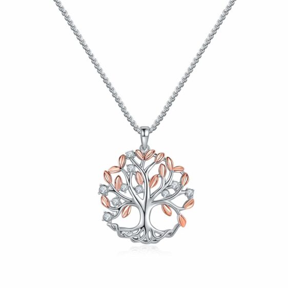 Silver Rose Gold Crystal Bible Tree of Life Necklace