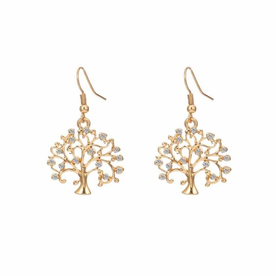 Semi-Precious Stone Gold Silver & Rose Gold Tree of Life Hook Earrings