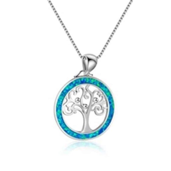 Opal Stones Tree of Life Symbol Pendant Necklace