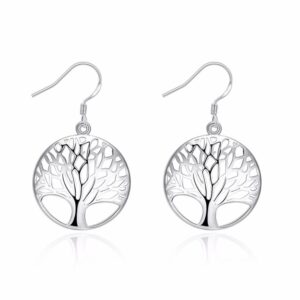 Silver Alloy Tree of Life Symbol Drop Earrings