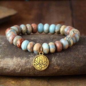 Natural Agate Turquoise Beads Lotus Flower Hindu Symbol Bracelet