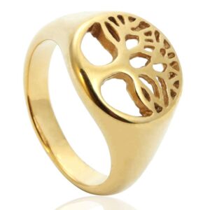 Silver And Gold Titanium Steel Retro Tree of Life Ring