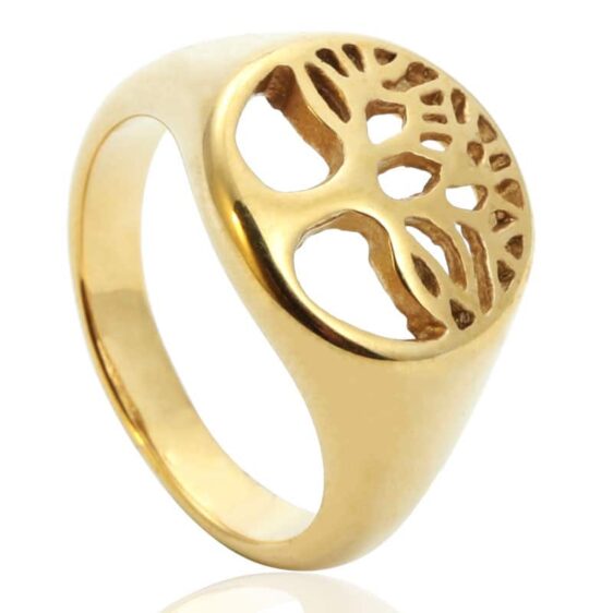 Silver And Gold Titanium Steel Retro Tree of Life Ring