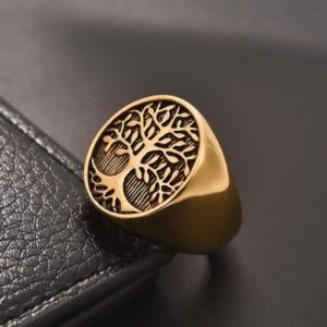 Unique Stainless Steel Bible Tree of Life Symbol Men's Ring