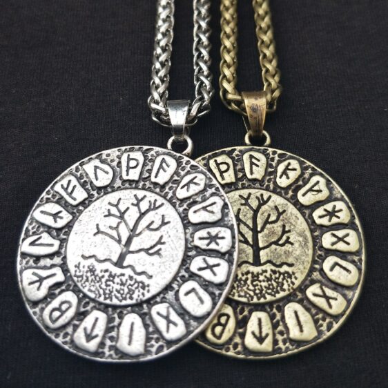 Bronze Silver Viking Runes Celtic Tree of Life Necklace